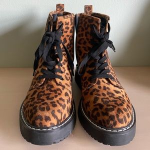 Madden Girl Leppard Print Combat Boots Faux Suede